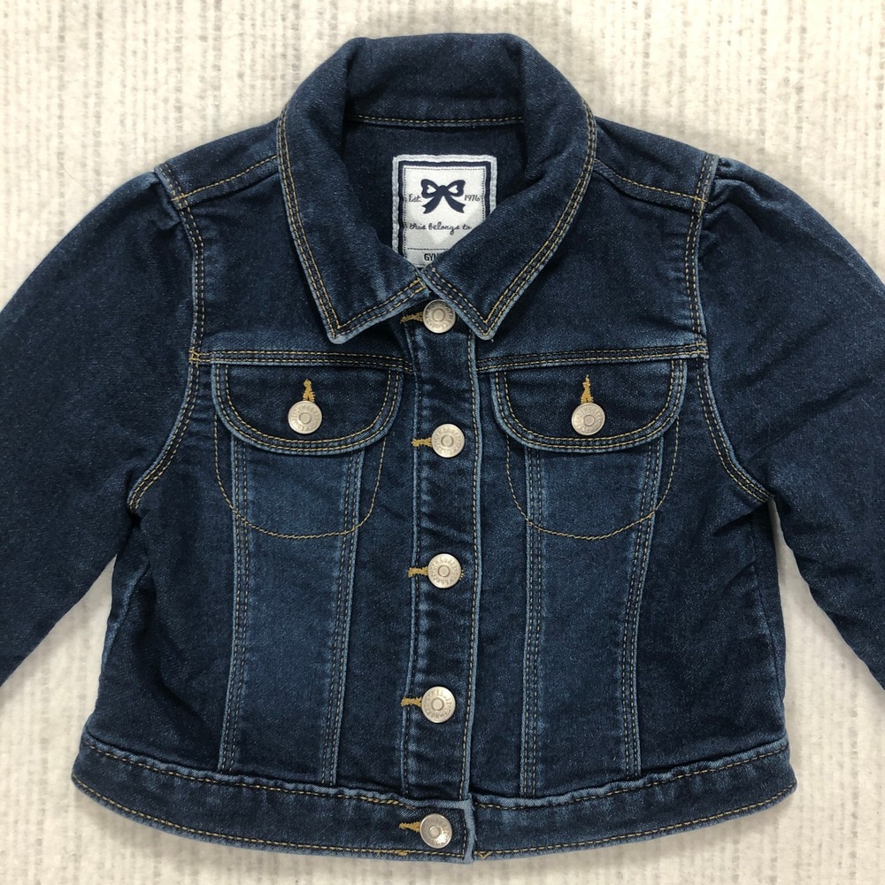 Gymboree Girls Toddler Dark Wash Stretch Denim Jacket Puff Shoulder Blue 2T